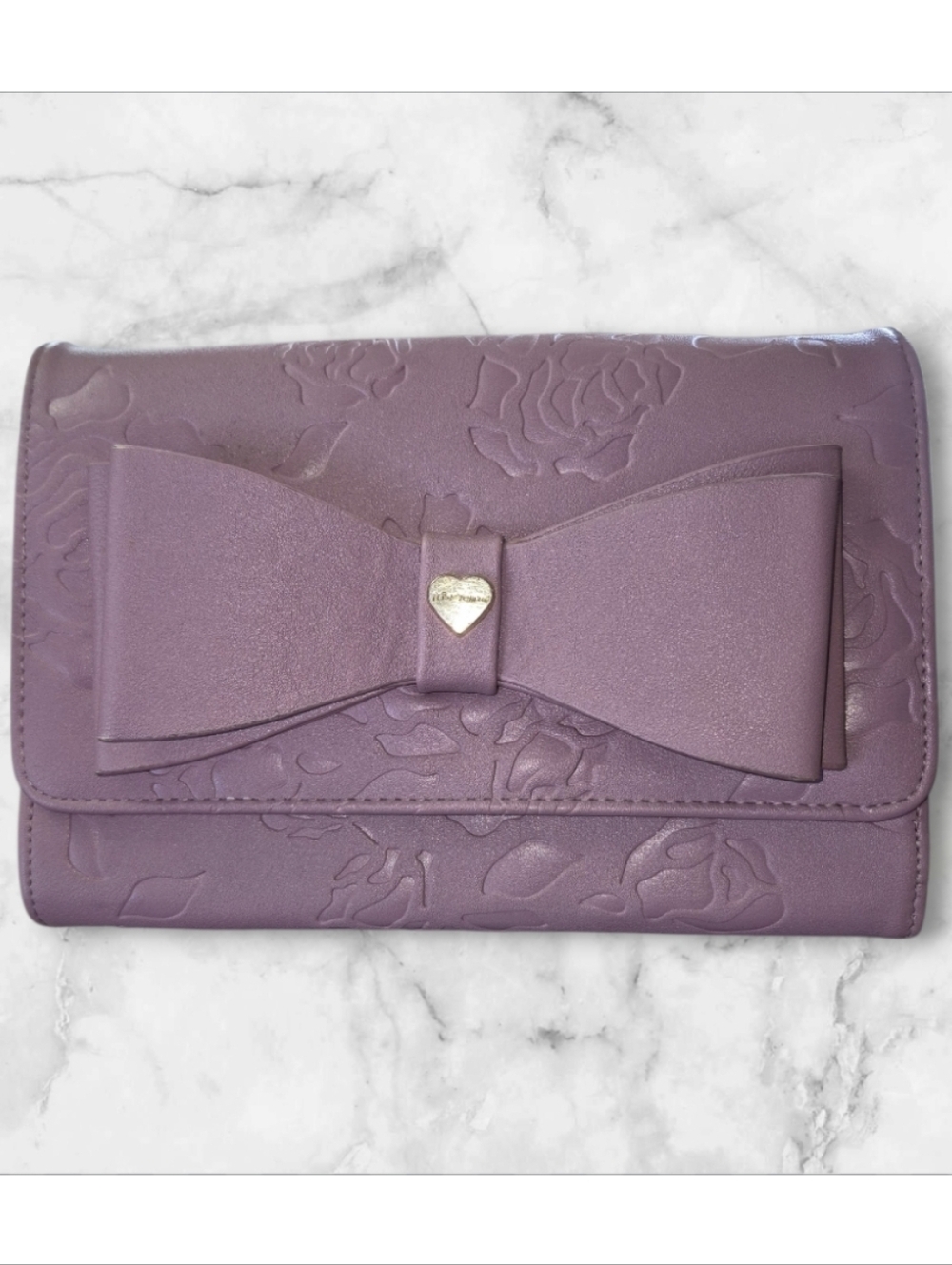 Betsey Johnson Mauve Pink Structured Clutch & Crossbody Bag & Large Bow